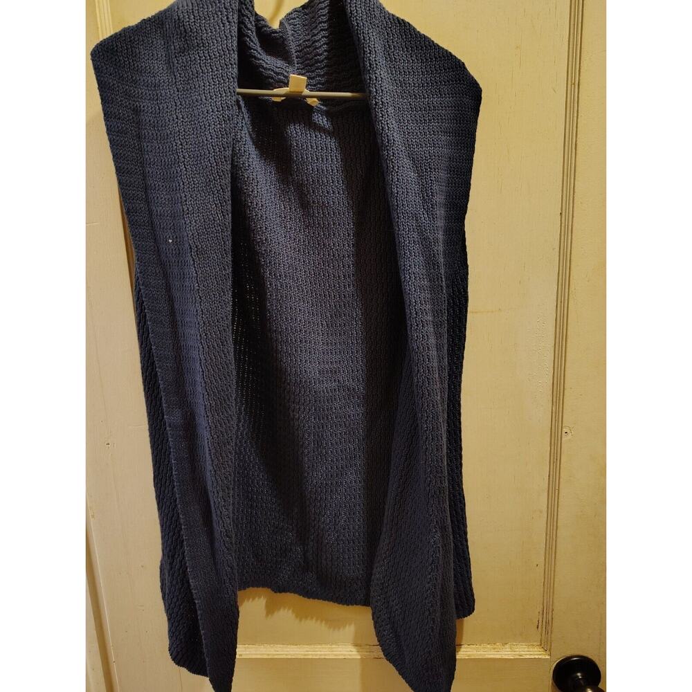 Coldwater Creek Cardigan Blie Knit Open Front Short Sleeve Shiny Threads Size XL